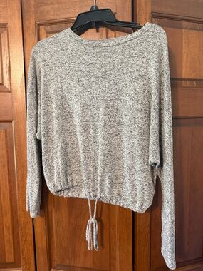 Ginger G Gray Scoop Neck Drawstring Hem Sweater